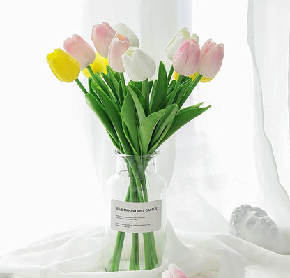 30Pcs Latex Tulips Real Touch Red and Yellow Artificial Flowers Fake Tulips Arrangement Bouquet for Home Office Wedding Decor (Red and Yellow)