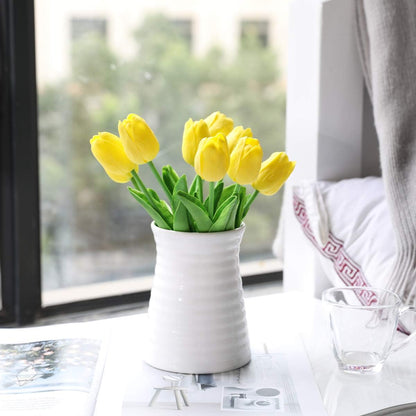 30Pcs Latex Tulips Real Touch Red and Yellow Artificial Flowers Fake Tulips Arrangement Bouquet for Home Office Wedding Decor (Red and Yellow)