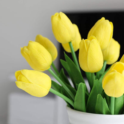 30Pcs Latex Tulips Real Touch Red and Yellow Artificial Flowers Fake Tulips Arrangement Bouquet for Home Office Wedding Decor (Red and Yellow)