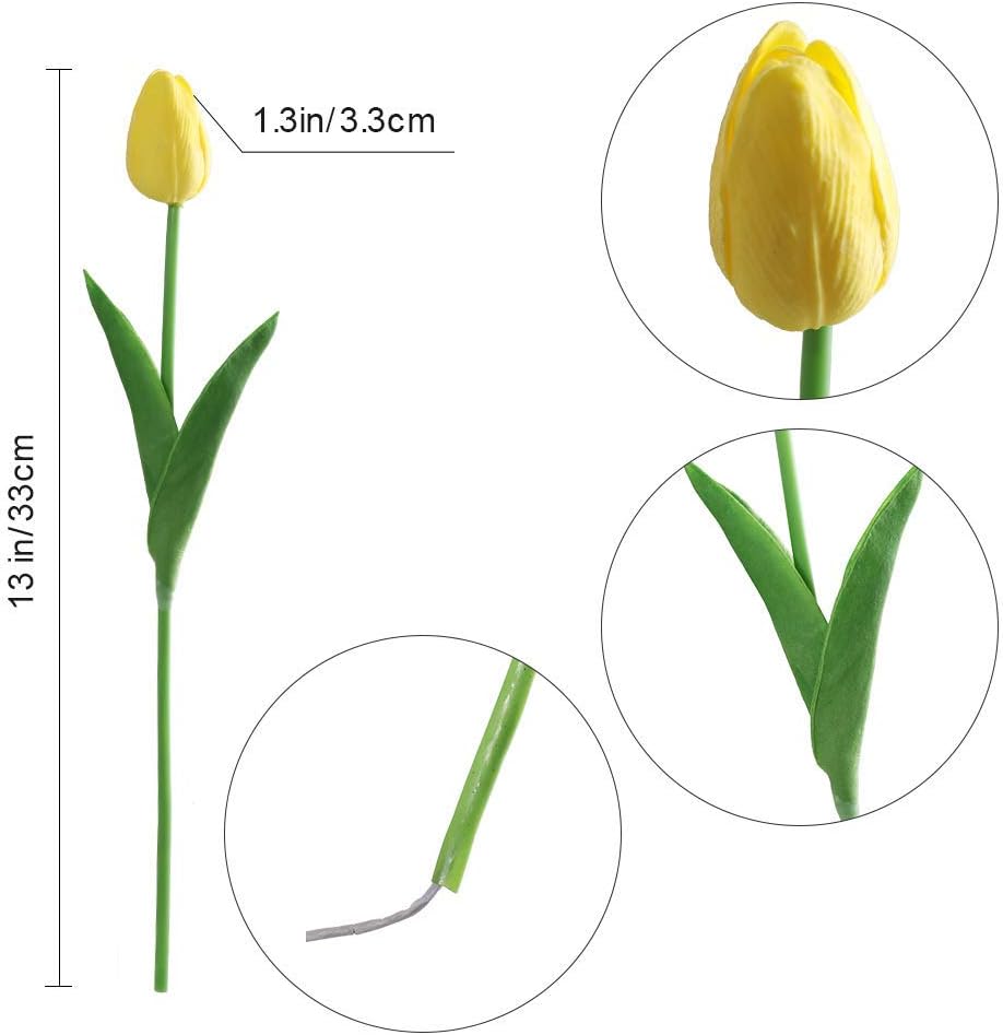 30Pcs Latex Tulips Real Touch Red and Yellow Artificial Flowers Fake Tulips Arrangement Bouquet for Home Office Wedding Decor (Red and Yellow)