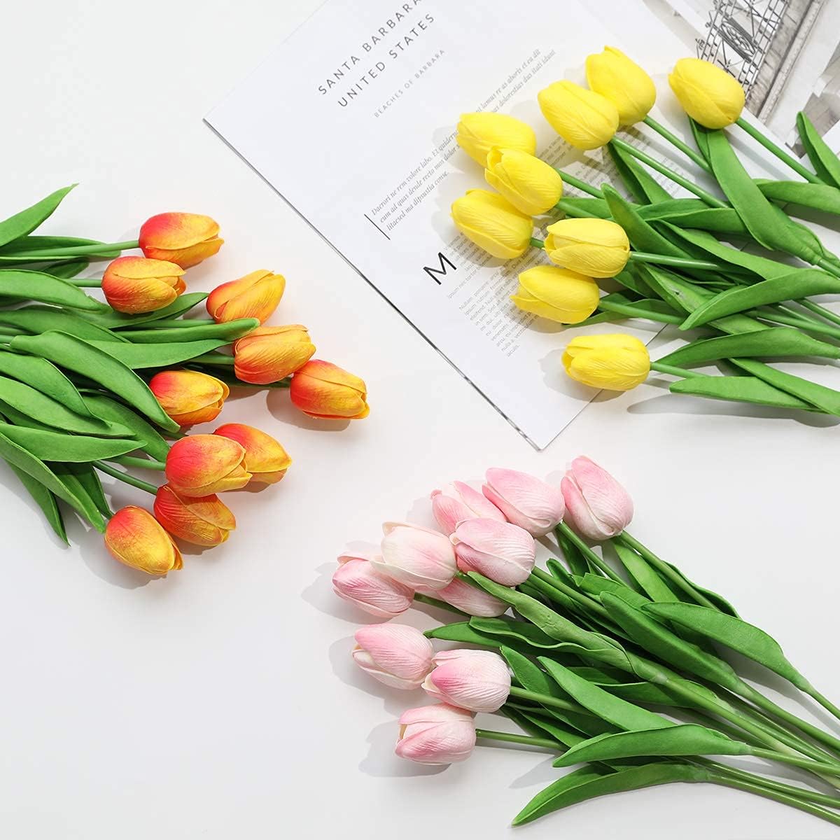 30Pcs Latex Tulips Real Touch Red and Yellow Artificial Flowers Fake Tulips Arrangement Bouquet for Home Office Wedding Decor (Red and Yellow)