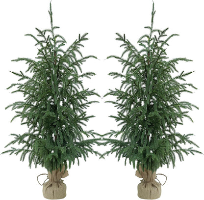 Artificial Norfolk Pine Trees 2 Pack, 3FT Fake Potted Tree with Decorative Burlap Base & Real Touch Leaves, UV Protected Indoor Outdoor Plant for Home Office Garden Decor