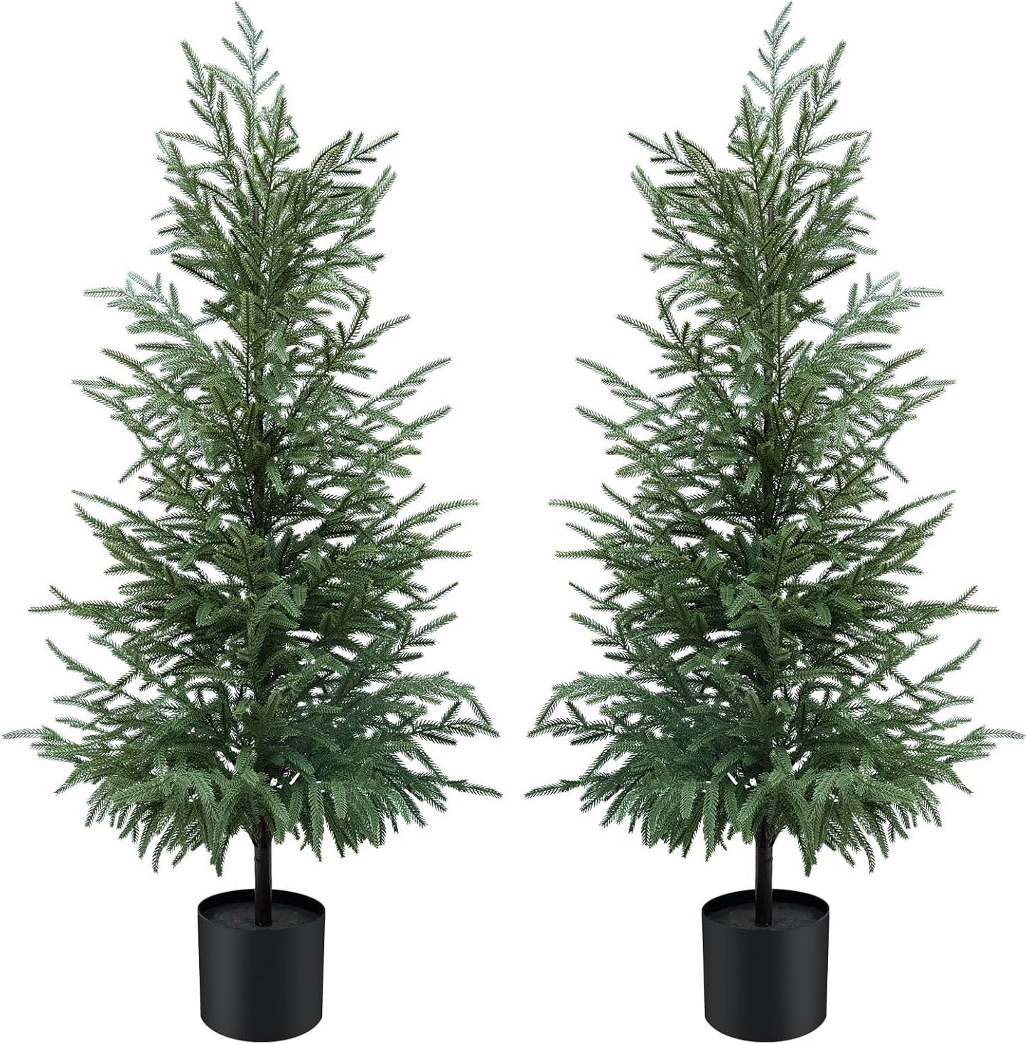 Artificial Norfolk Pine Trees 2 Pack, 3FT Fake Potted Tree with Decorative Burlap Base & Real Touch Leaves, UV Protected Indoor Outdoor Plant for Home Office Garden Decor