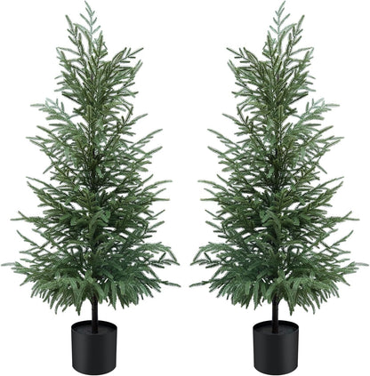 Artificial Norfolk Pine Trees 2 Pack, 3FT Fake Potted Tree with Decorative Burlap Base & Real Touch Leaves, UV Protected Indoor Outdoor Plant for Home Office Garden Decor