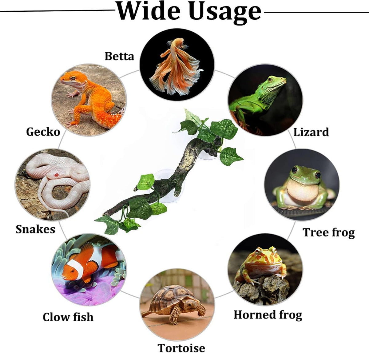Reptile Corner Branch Resin Climb Tree Branch Decor with Leaves Terrarium Plant Decoration with Suction Cup Gecko Plant Ornament for Amphibian Lizard Snake Climbing