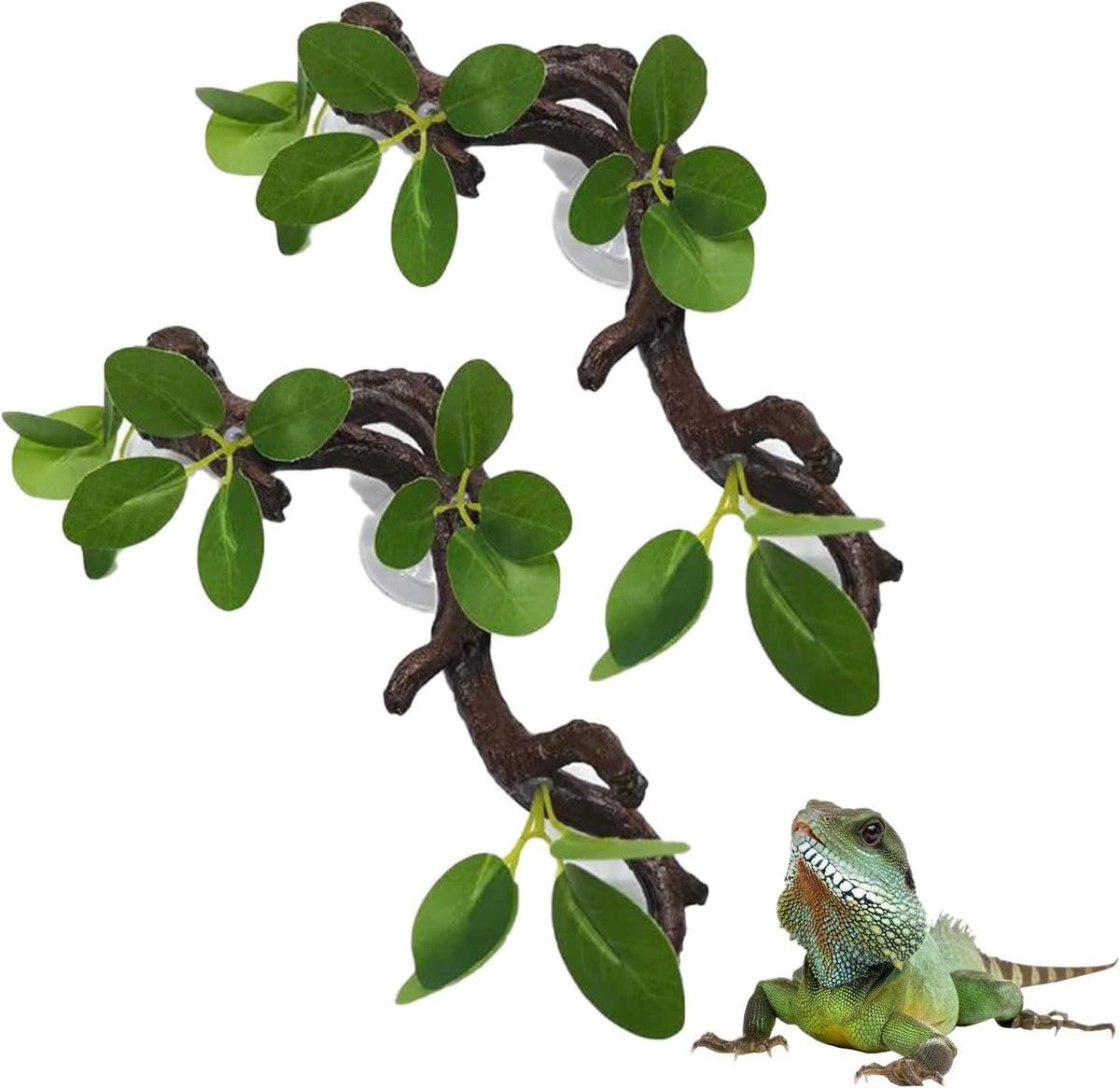 Reptile Corner Branch Resin Climb Tree Branch Decor with Leaves Terrarium Plant Decoration with Suction Cup Gecko Plant Ornament for Amphibian Lizard Snake Climbing