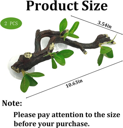 Reptile Corner Branch Resin Climb Tree Branch Decor with Leaves Terrarium Plant Decoration with Suction Cup Gecko Plant Ornament for Amphibian Lizard Snake Climbing
