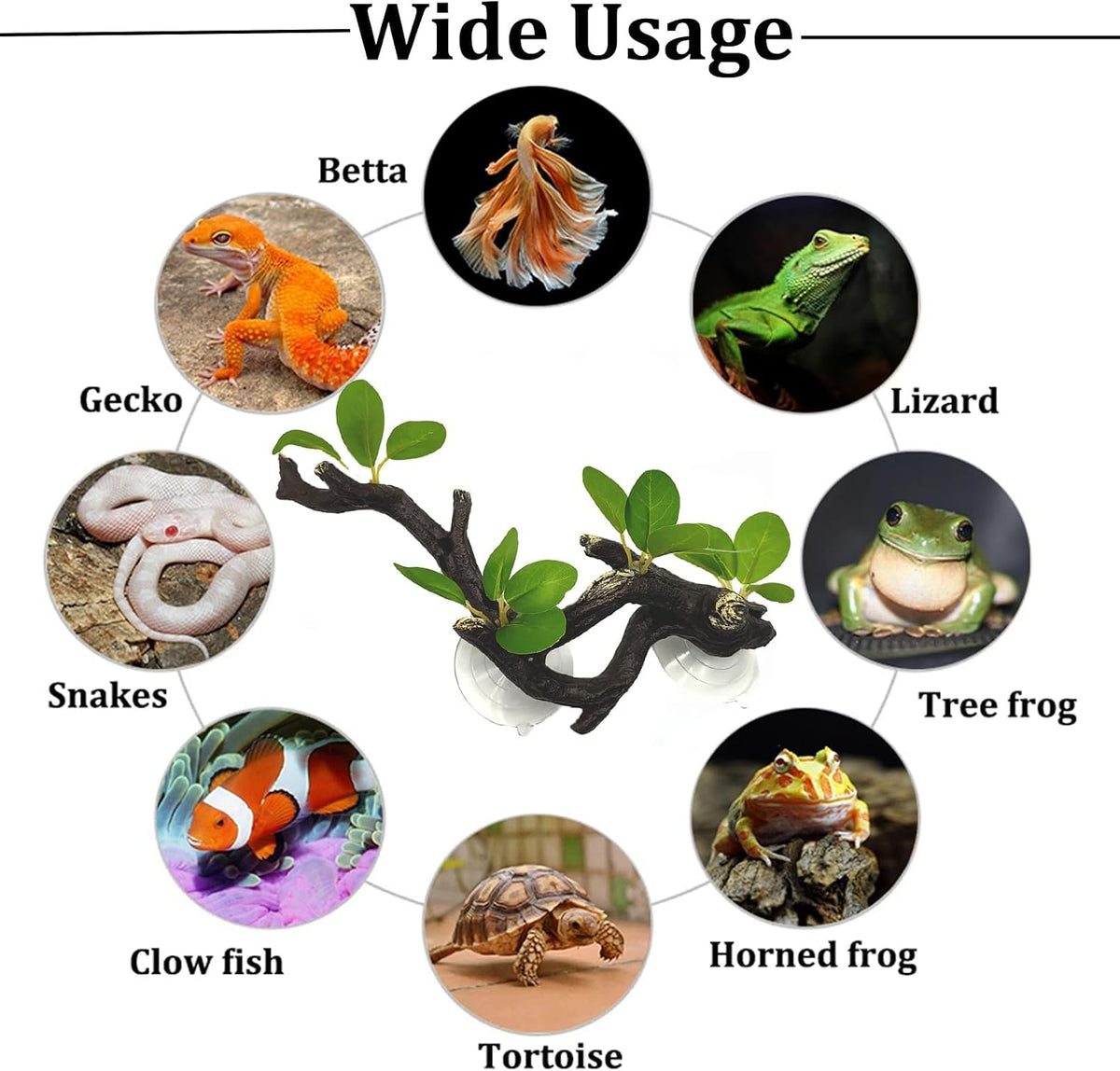 Reptile Corner Branch Resin Climb Tree Branch Decor with Leaves Terrarium Plant Decoration with Suction Cup Gecko Plant Ornament for Amphibian Lizard Snake Climbing
