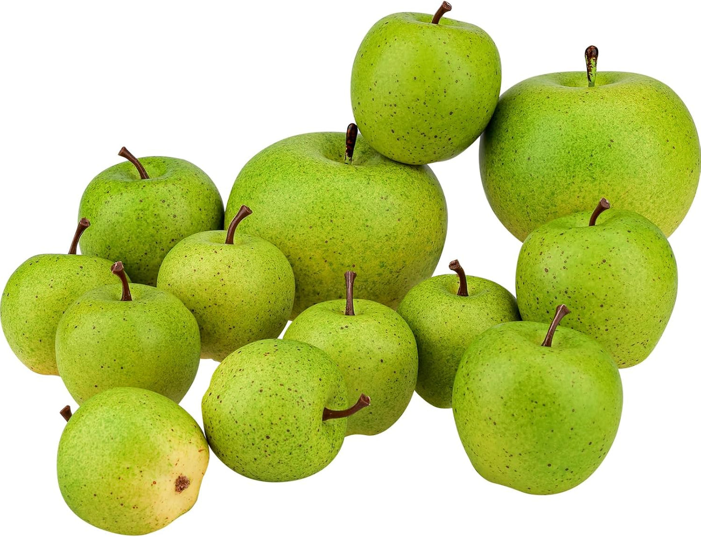 13Pcs Artificial Green Apples, Realistic Fake Fruit for Decoration | 3 different size,realistic look, plastic & foam material, no fade & rot, fruit bowl filler, table centerpiece