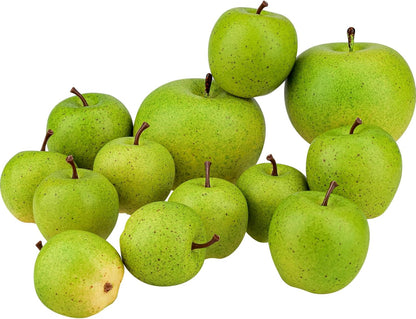 13Pcs Artificial Green Apples, Realistic Fake Fruit for Decoration | 3 different size,realistic look, plastic & foam material, no fade & rot, fruit bowl filler, table centerpiece