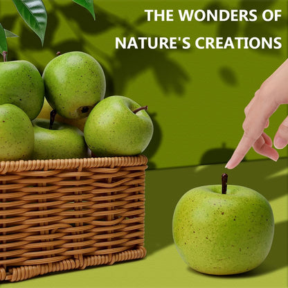 13Pcs Artificial Green Apples, Realistic Fake Fruit for Decoration | 3 different size,realistic look, plastic & foam material, no fade & rot, fruit bowl filler, table centerpiece