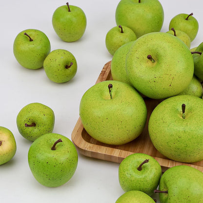 13Pcs Artificial Green Apples, Realistic Fake Fruit for Decoration | 3 different size,realistic look, plastic & foam material, no fade & rot, fruit bowl filler, table centerpiece
