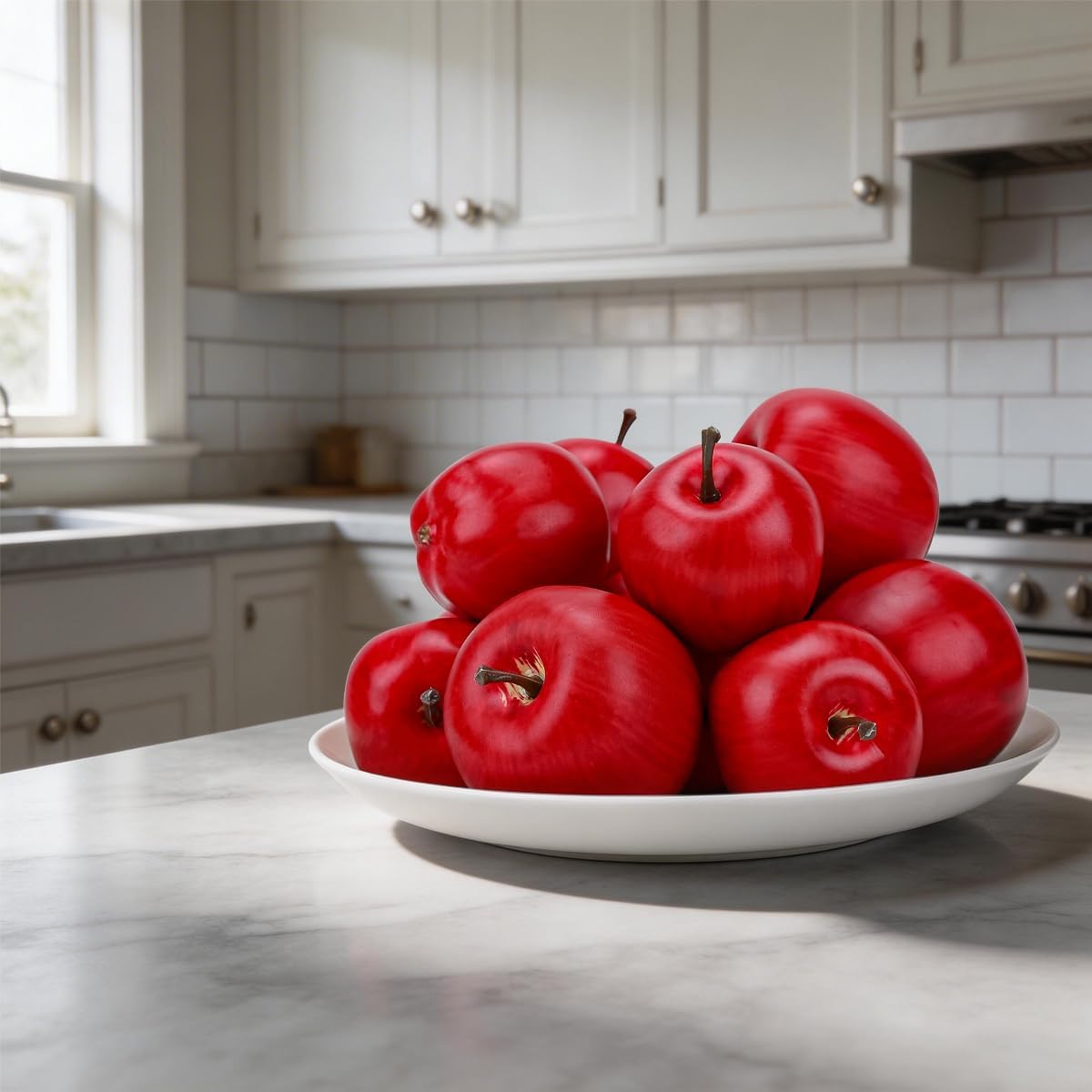 13Pcs Artificial Green Apples, Realistic Fake Fruit for Decoration | 3 different size,realistic look, plastic & foam material, no fade & rot, fruit bowl filler, table centerpiece