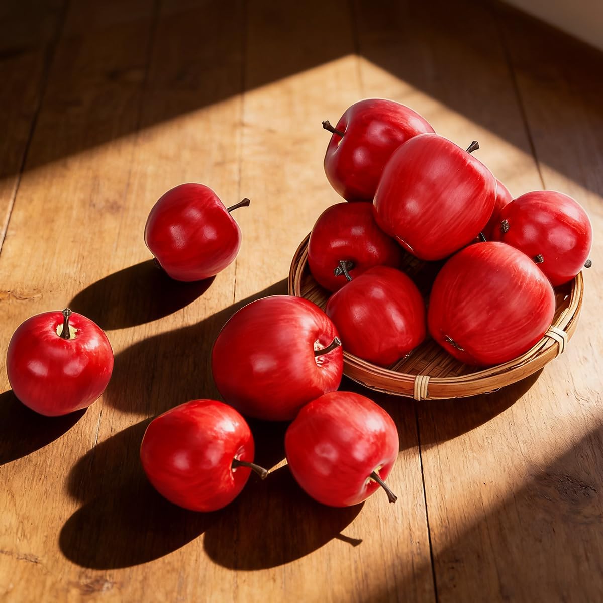 13Pcs Artificial Green Apples, Realistic Fake Fruit for Decoration | 3 different size,realistic look, plastic & foam material, no fade & rot, fruit bowl filler, table centerpiece