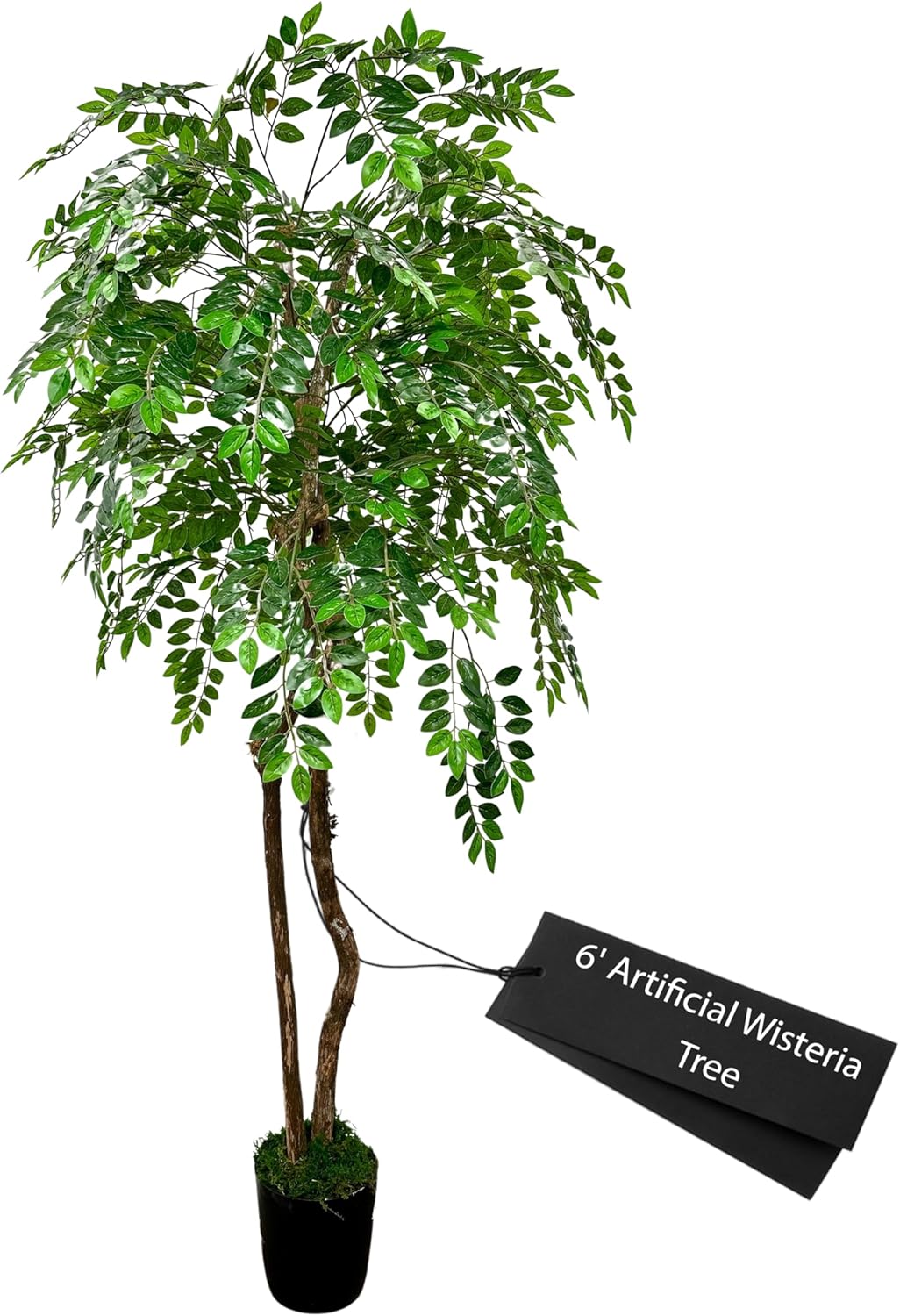 Handmade 6ft Artificial Wisteria Tree with Real Wood Trunks, Hypoallergenic, 6 Foot, Green