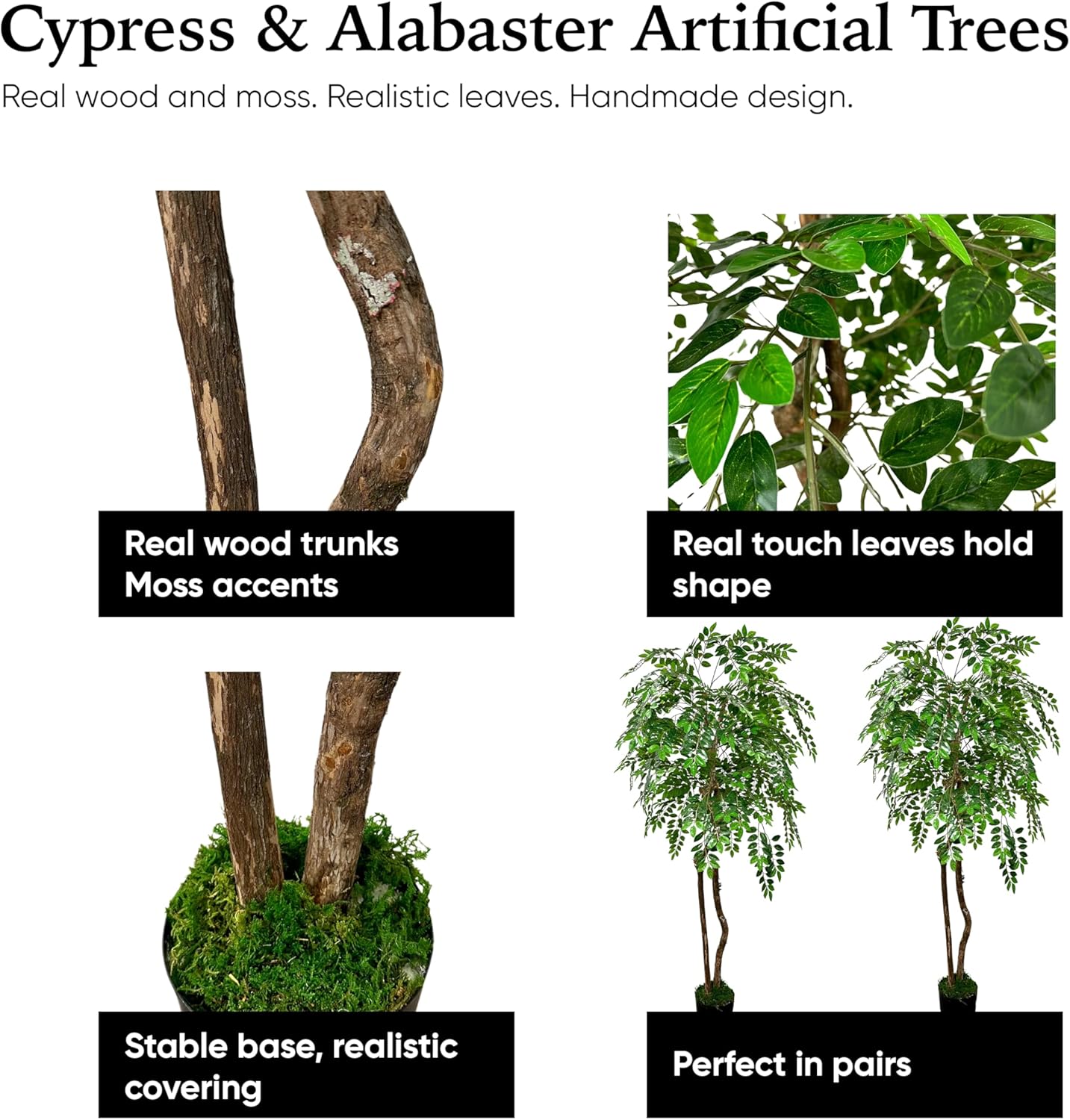 Handmade 6ft Artificial Wisteria Tree with Real Wood Trunks, Hypoallergenic, 6 Foot, Green