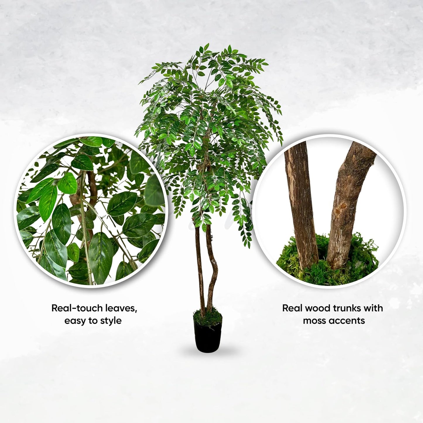 Handmade 6ft Artificial Wisteria Tree with Real Wood Trunks, Hypoallergenic, 6 Foot, Green