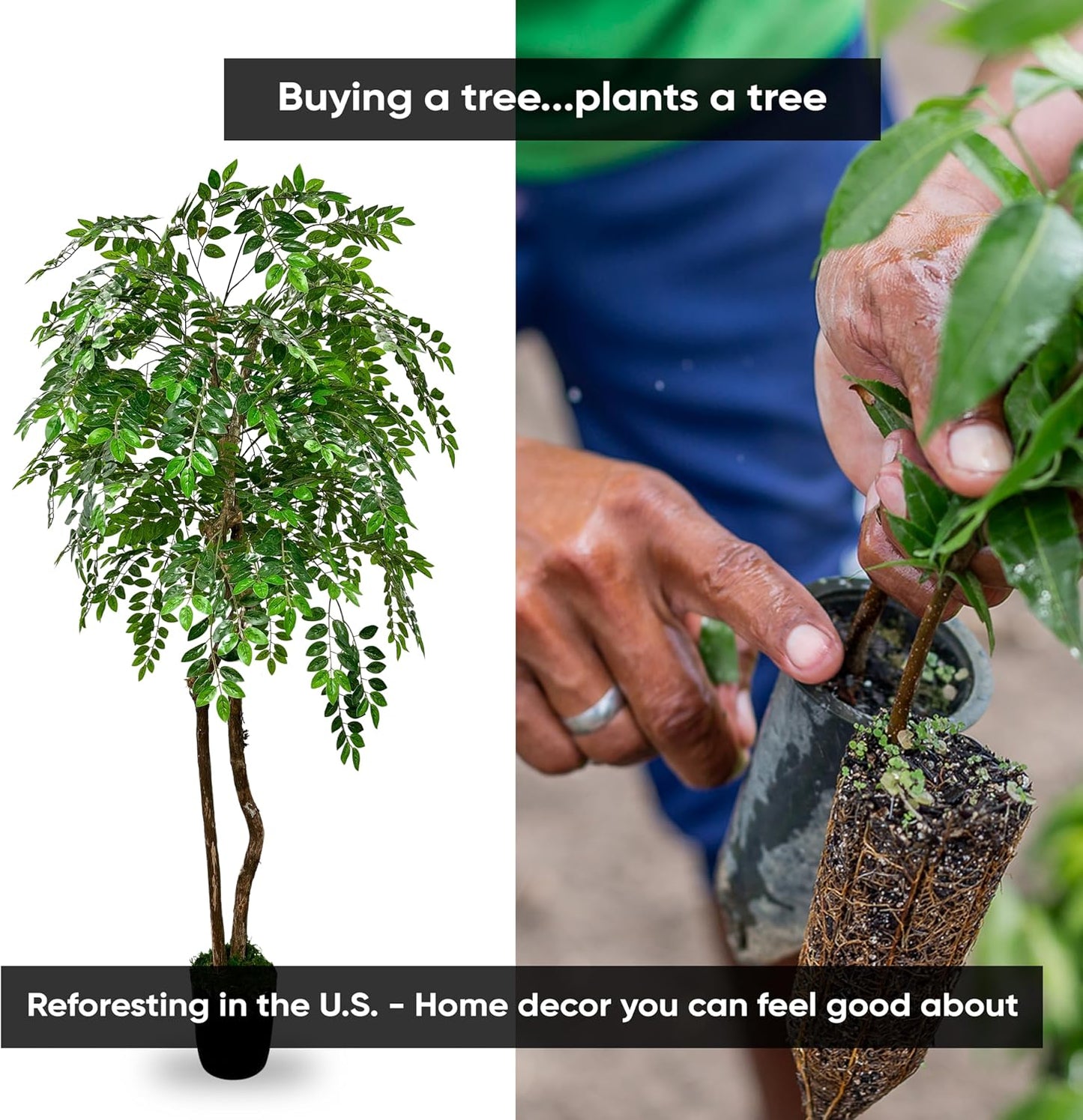 Handmade 6ft Artificial Wisteria Tree with Real Wood Trunks, Hypoallergenic, 6 Foot, Green