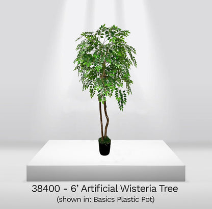 Handmade 6ft Artificial Wisteria Tree with Real Wood Trunks, Hypoallergenic, 6 Foot, Green