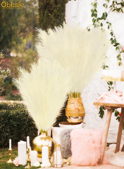 obbsie 50PCS Faux Pampas Grass, 21.6" Short Artificial Pompous Grass Floral Fake Pompas Grass Branches Vase Filler Flower Arrangement for Home Wedding Boho Decor, Beige