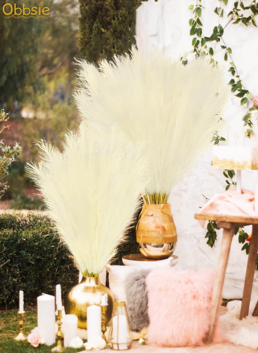 obbsie 50PCS Faux Pampas Grass, 21.6" Short Artificial Pompous Grass Floral Fake Pompas Grass Branches Vase Filler Flower Arrangement for Home Wedding Boho Decor, Beige