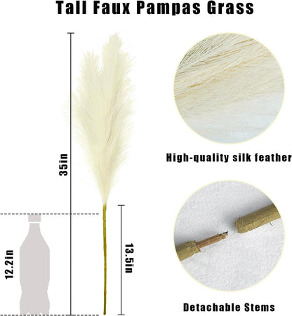 obbsie 50PCS Faux Pampas Grass, 21.6" Short Artificial Pompous Grass Floral Fake Pompas Grass Branches Vase Filler Flower Arrangement for Home Wedding Boho Decor, Beige
