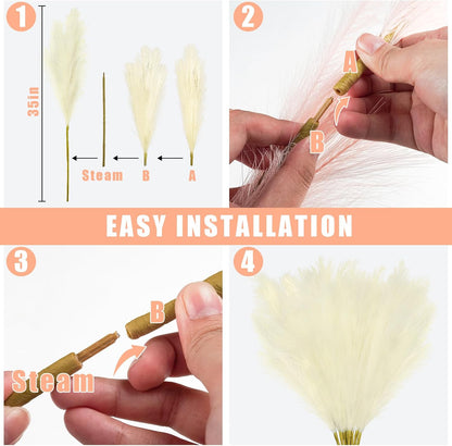 obbsie 50PCS Faux Pampas Grass, 21.6" Short Artificial Pompous Grass Floral Fake Pompas Grass Branches Vase Filler Flower Arrangement for Home Wedding Boho Decor, Beige