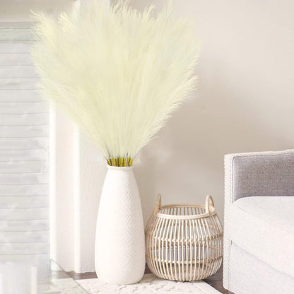 obbsie 50PCS Faux Pampas Grass, 21.6" Short Artificial Pompous Grass Floral Fake Pompas Grass Branches Vase Filler Flower Arrangement for Home Wedding Boho Decor, Beige
