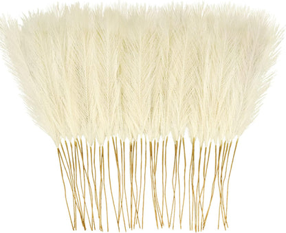obbsie 50PCS Faux Pampas Grass, 21.6" Short Artificial Pompous Grass Floral Fake Pompas Grass Branches Vase Filler Flower Arrangement for Home Wedding Boho Decor, Beige