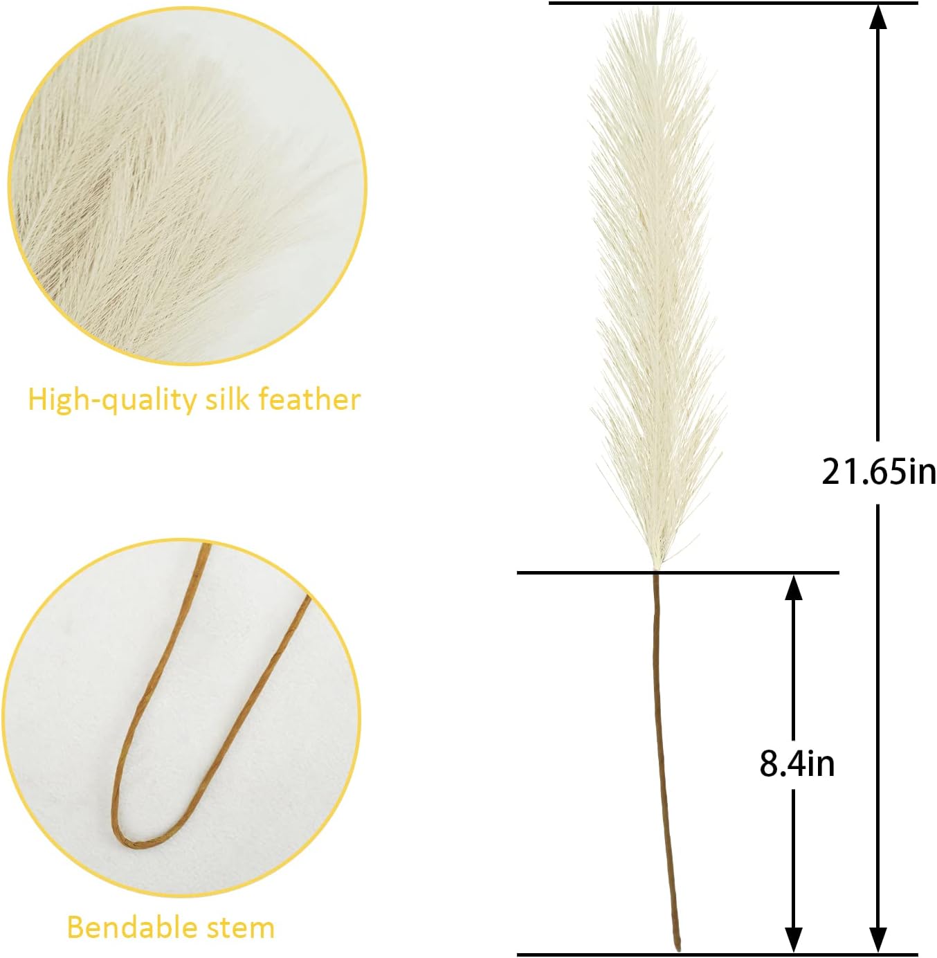 obbsie 50PCS Faux Pampas Grass, 21.6" Short Artificial Pompous Grass Floral Fake Pompas Grass Branches Vase Filler Flower Arrangement for Home Wedding Boho Decor, Beige