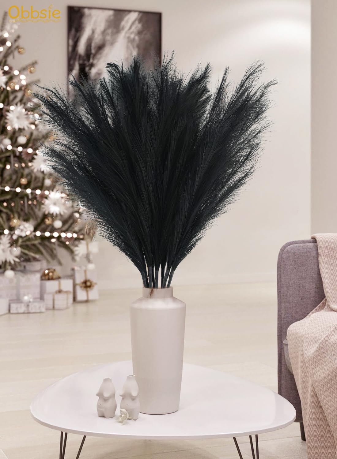 obbsie 50PCS Faux Pampas Grass, 21.6" Short Artificial Pompous Grass Floral Fake Pompas Grass Branches Vase Filler Flower Arrangement for Home Wedding Boho Decor, Beige