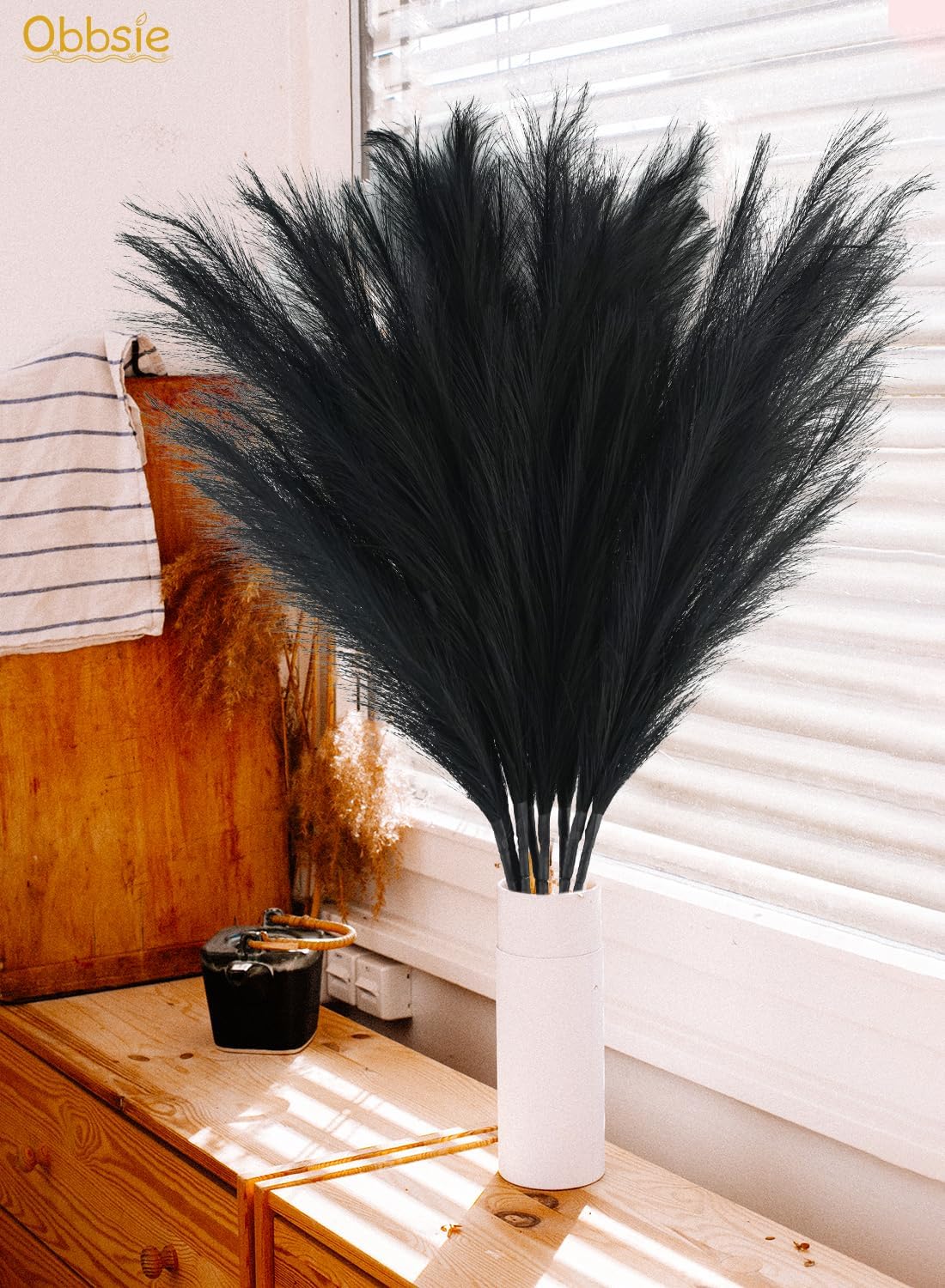 obbsie 50PCS Faux Pampas Grass, 21.6" Short Artificial Pompous Grass Floral Fake Pompas Grass Branches Vase Filler Flower Arrangement for Home Wedding Boho Decor, Beige