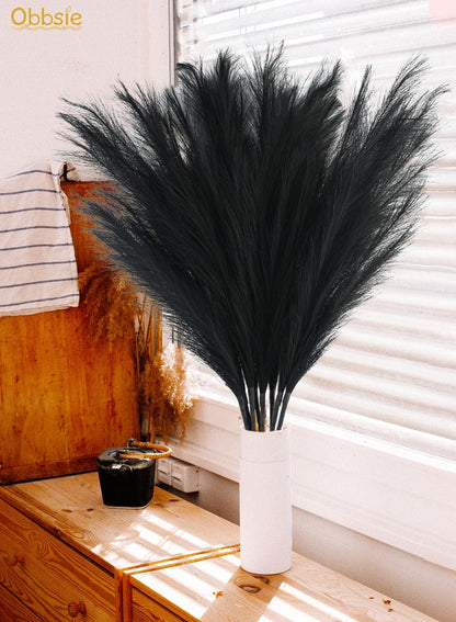 obbsie 50PCS Faux Pampas Grass, 21.6" Short Artificial Pompous Grass Floral Fake Pompas Grass Branches Vase Filler Flower Arrangement for Home Wedding Boho Decor, Beige