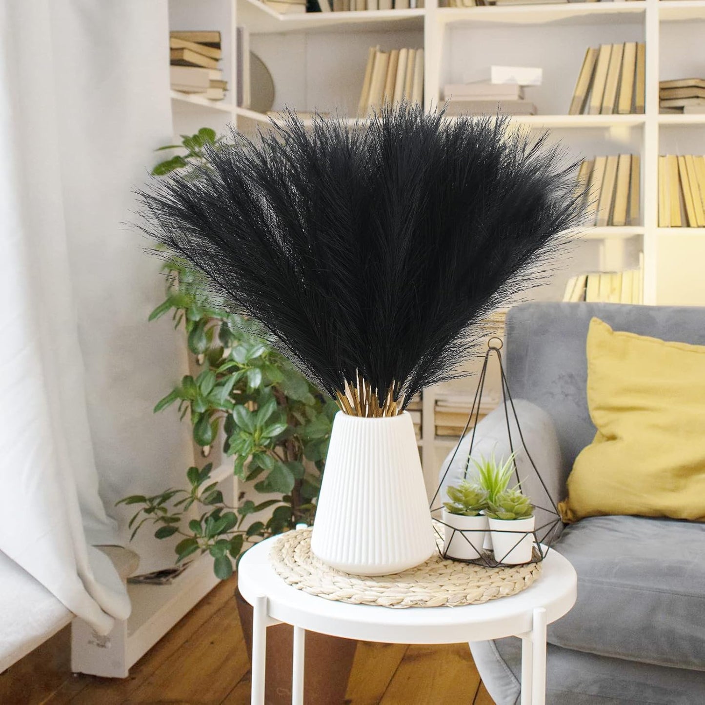 obbsie 50PCS Faux Pampas Grass, 21.6" Short Artificial Pompous Grass Floral Fake Pompas Grass Branches Vase Filler Flower Arrangement for Home Wedding Boho Decor, Beige