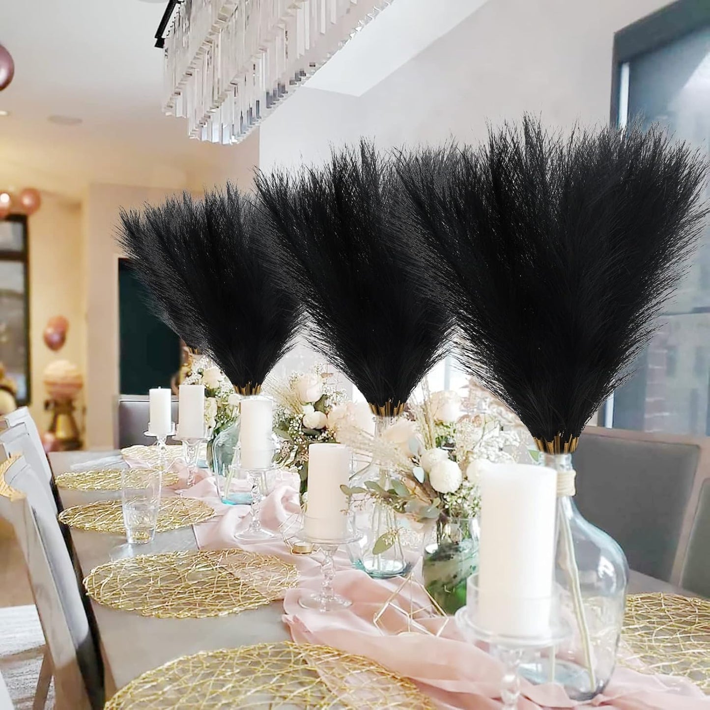 obbsie 50PCS Faux Pampas Grass, 21.6" Short Artificial Pompous Grass Floral Fake Pompas Grass Branches Vase Filler Flower Arrangement for Home Wedding Boho Decor, Beige