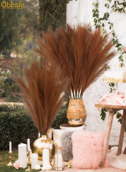 obbsie 50PCS Faux Pampas Grass, 21.6" Short Artificial Pompous Grass Floral Fake Pompas Grass Branches Vase Filler Flower Arrangement for Home Wedding Boho Decor, Beige