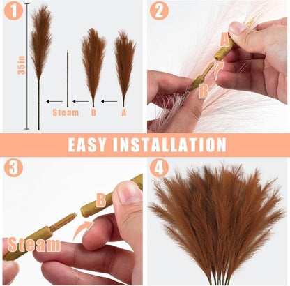 obbsie 50PCS Faux Pampas Grass, 21.6" Short Artificial Pompous Grass Floral Fake Pompas Grass Branches Vase Filler Flower Arrangement for Home Wedding Boho Decor, Beige