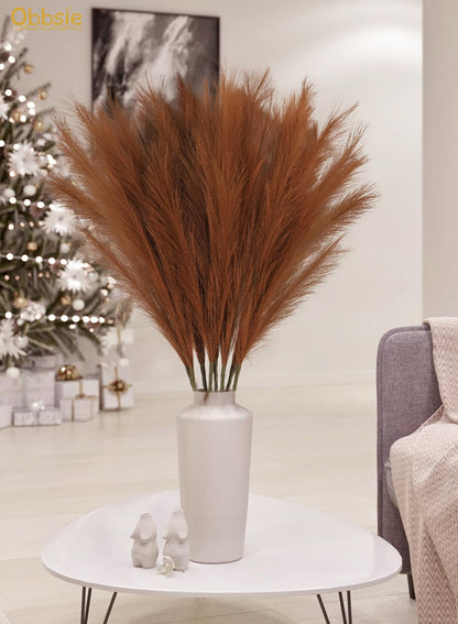 obbsie 50PCS Faux Pampas Grass, 21.6" Short Artificial Pompous Grass Floral Fake Pompas Grass Branches Vase Filler Flower Arrangement for Home Wedding Boho Decor, Beige