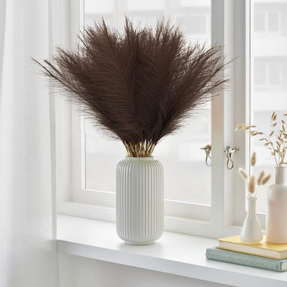 obbsie 50PCS Faux Pampas Grass, 21.6" Short Artificial Pompous Grass Floral Fake Pompas Grass Branches Vase Filler Flower Arrangement for Home Wedding Boho Decor, Beige