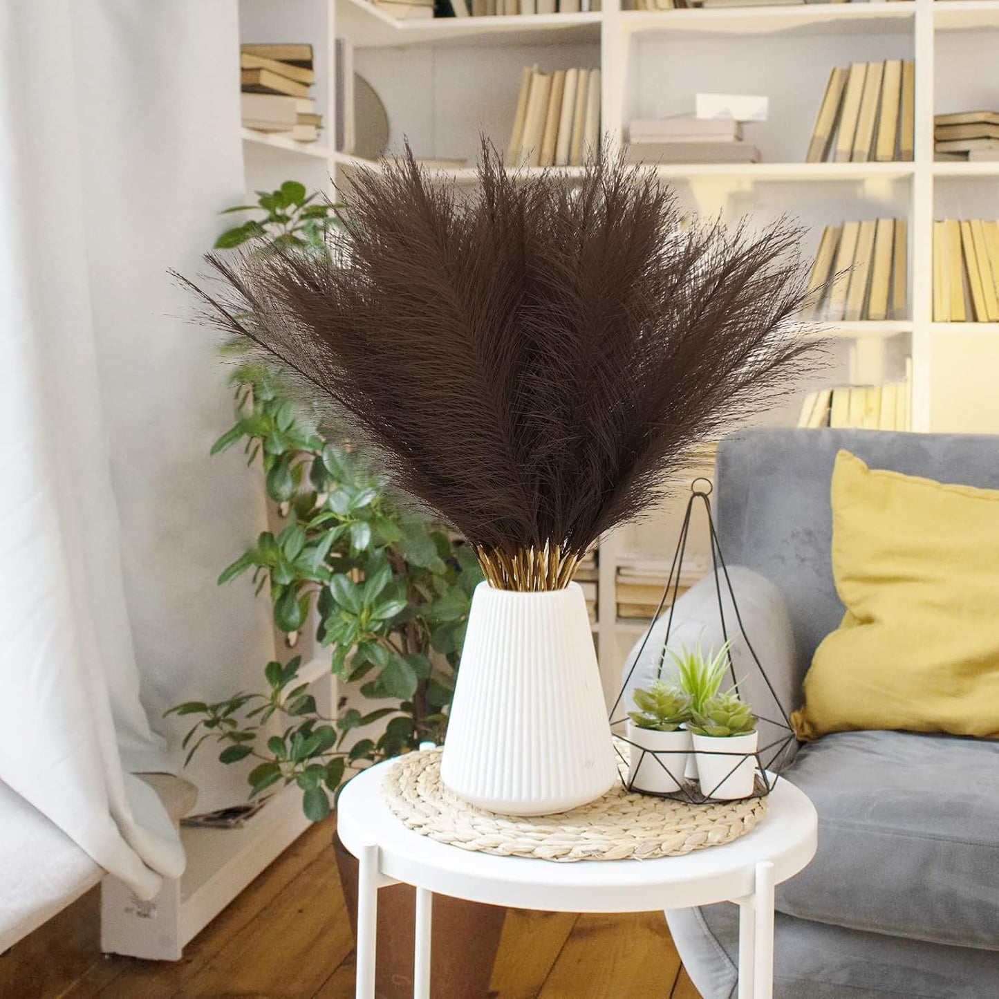 obbsie 50PCS Faux Pampas Grass, 21.6" Short Artificial Pompous Grass Floral Fake Pompas Grass Branches Vase Filler Flower Arrangement for Home Wedding Boho Decor, Beige