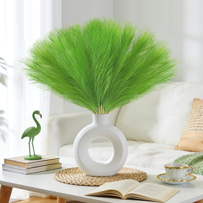 obbsie 50PCS Faux Pampas Grass, 21.6" Short Artificial Pompous Grass Floral Fake Pompas Grass Branches Vase Filler Flower Arrangement for Home Wedding Boho Decor, Beige