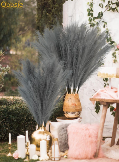 obbsie 50PCS Faux Pampas Grass, 21.6" Short Artificial Pompous Grass Floral Fake Pompas Grass Branches Vase Filler Flower Arrangement for Home Wedding Boho Decor, Beige