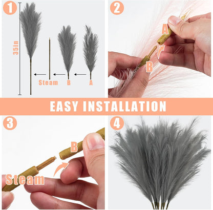 obbsie 50PCS Faux Pampas Grass, 21.6" Short Artificial Pompous Grass Floral Fake Pompas Grass Branches Vase Filler Flower Arrangement for Home Wedding Boho Decor, Beige
