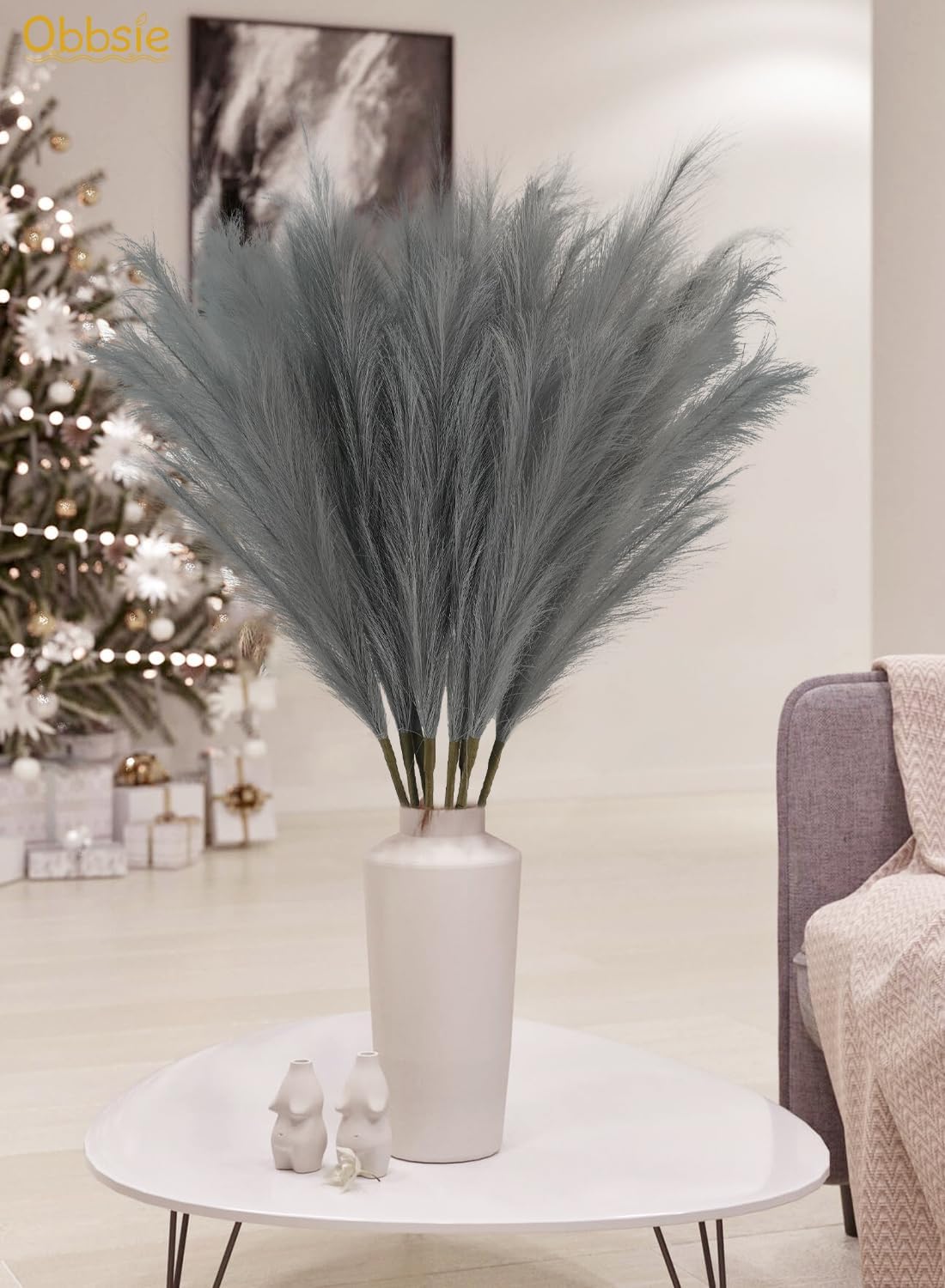 obbsie 50PCS Faux Pampas Grass, 21.6" Short Artificial Pompous Grass Floral Fake Pompas Grass Branches Vase Filler Flower Arrangement for Home Wedding Boho Decor, Beige