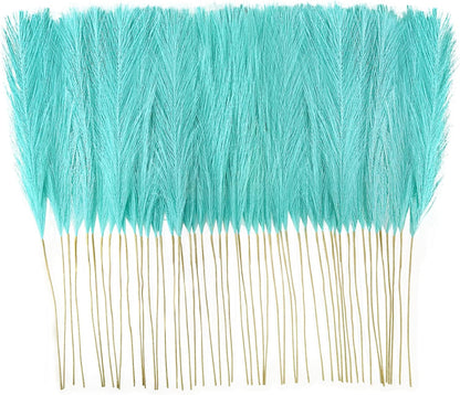 obbsie 50PCS Faux Pampas Grass, 21.6" Short Artificial Pompous Grass Floral Fake Pompas Grass Branches Vase Filler Flower Arrangement for Home Wedding Boho Decor, Beige