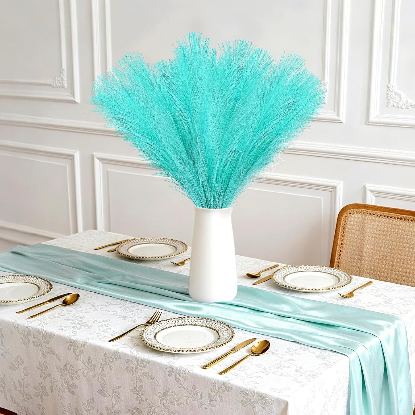 obbsie 50PCS Faux Pampas Grass, 21.6" Short Artificial Pompous Grass Floral Fake Pompas Grass Branches Vase Filler Flower Arrangement for Home Wedding Boho Decor, Beige