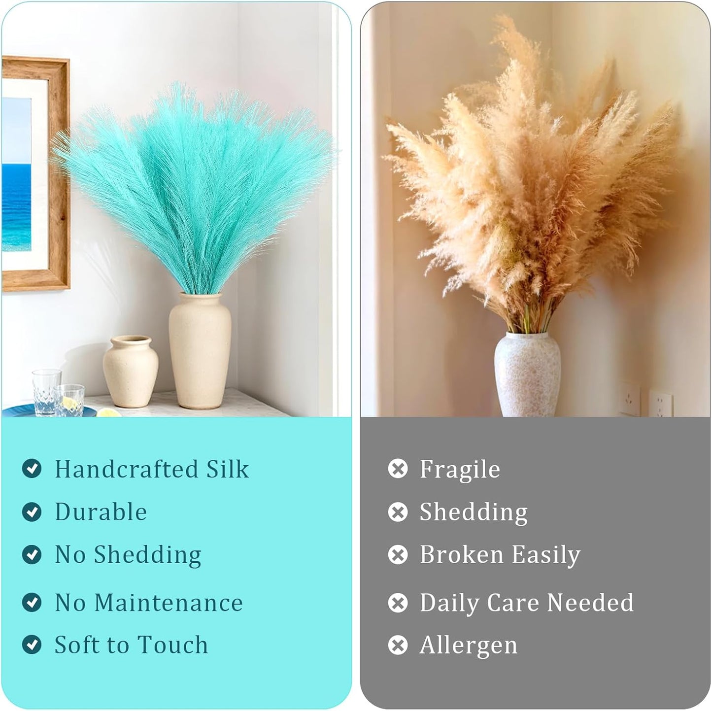 obbsie 50PCS Faux Pampas Grass, 21.6" Short Artificial Pompous Grass Floral Fake Pompas Grass Branches Vase Filler Flower Arrangement for Home Wedding Boho Decor, Beige