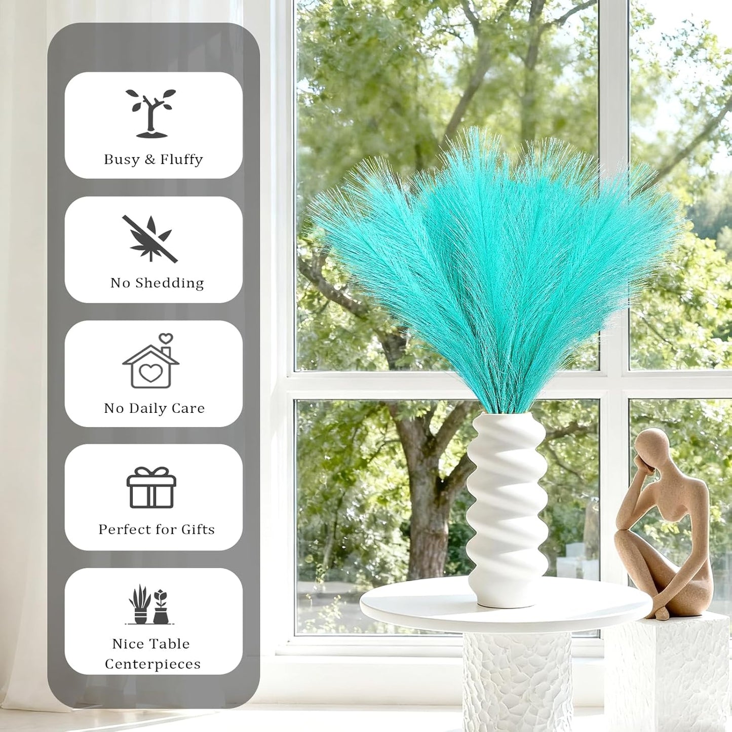obbsie 50PCS Faux Pampas Grass, 21.6" Short Artificial Pompous Grass Floral Fake Pompas Grass Branches Vase Filler Flower Arrangement for Home Wedding Boho Decor, Beige