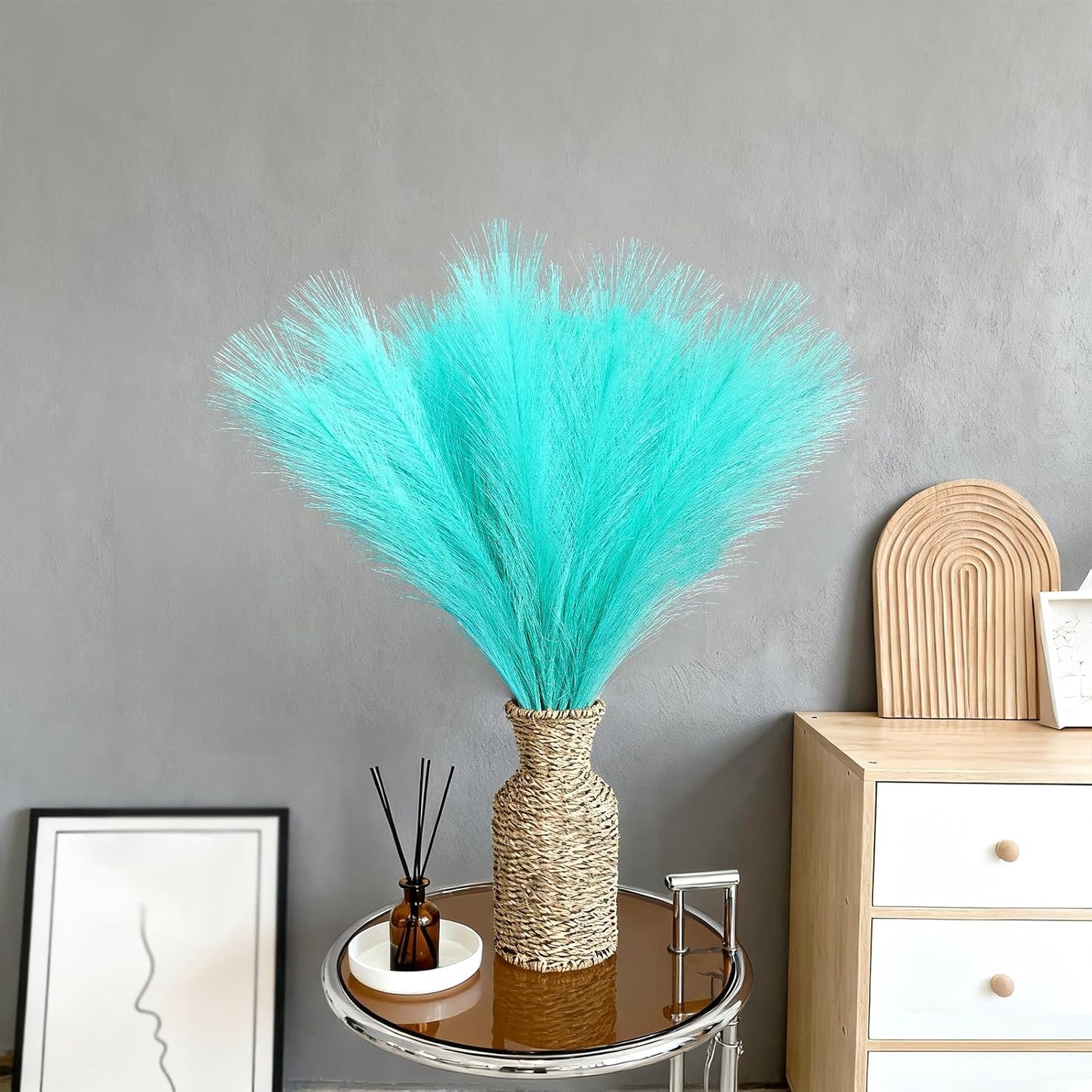 obbsie 50PCS Faux Pampas Grass, 21.6" Short Artificial Pompous Grass Floral Fake Pompas Grass Branches Vase Filler Flower Arrangement for Home Wedding Boho Decor, Beige