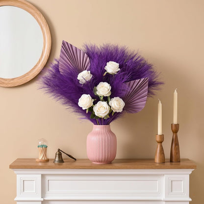 obbsie 50PCS Faux Pampas Grass, 21.6" Short Artificial Pompous Grass Floral Fake Pompas Grass Branches Vase Filler Flower Arrangement for Home Wedding Boho Decor, Beige
